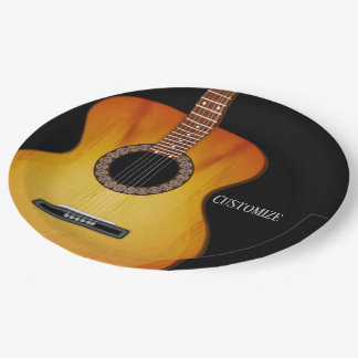 Personalisierte schwarze Akustikgitarre Pappteller