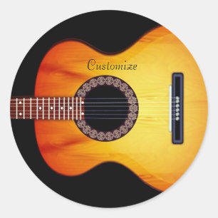 Personalisierte schwarze Akustikgitarre Runder Aufkleber
