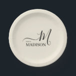 Personalisierte schwarze Beige Unterschrift Famili Pappteller<br><div class="desc">Sie können es anpassen. Modernes und einfaches Design,  schwarze Belege Signature Name Familie.</div>