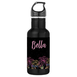 Personalisierte schwarze florale Sternenstahl-Wass Edelstahlflasche