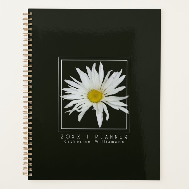 Personalisierte schwarze Gänseblümchen-Blume Planer (Vorderseite)