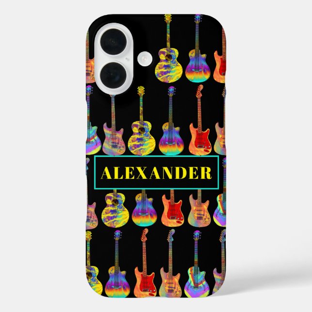 Personalisierte schwarze Gitarren iPhone 16 Hülle (Rückseite)