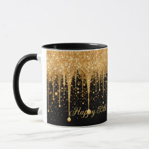 Personalisierte schwarze Gold tropfende Glitter-Ge Tasse