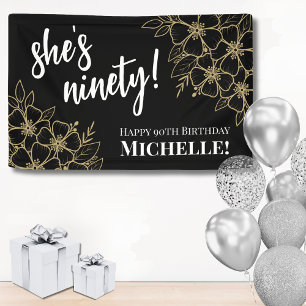 Personalisierte schwarze Goldene 90. Geburtstagsfe Banner