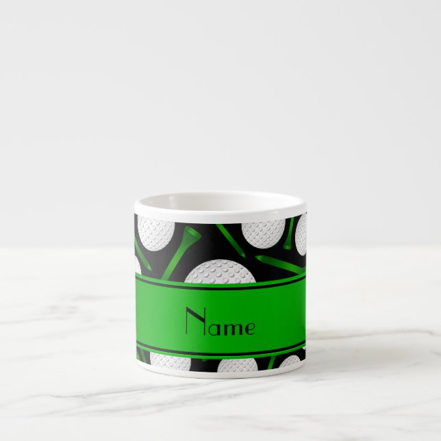 Personalisierte schwarze Golfball-NamensT-Shirts Espressotasse (Vorderseite)