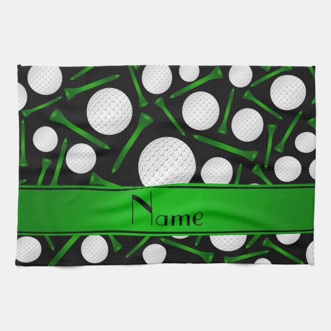 Personalisierte schwarze Golfball-NamensT-Shirts Handtuch (Horizontal)