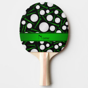 Personalisierte schwarze Golfball-NamensT-Shirts Tischtennis Schläger