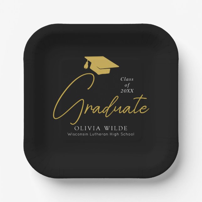 Personalisierte Schwarze Grad Teller - Party ferti (Vorderseite)