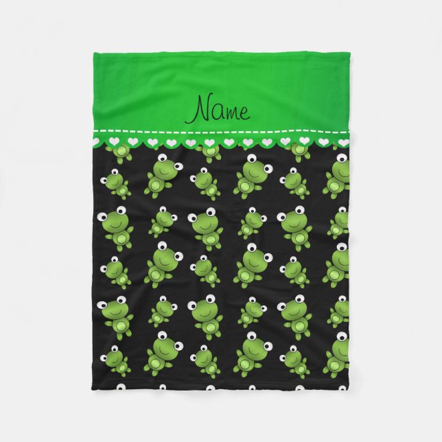 Personalisierte schwarze grüne Namensfrösche Fleecedecke (Vorderseite)