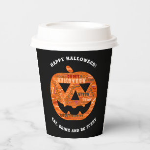 Personalisierte schwarze Halloween-Kürbis-Wortwolk Pappbecher