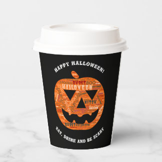 Personalisierte schwarze Halloween-Kürbis-Wortwolk Pappbecher