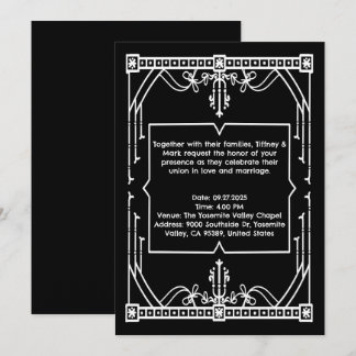 Personalisierte schwarze Hochzeitseinladungskarte Einladung