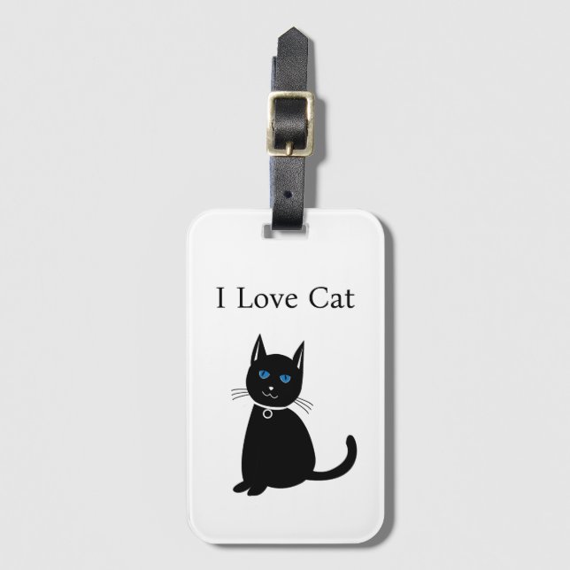 Personalisierte Schwarze Katze Gepäckanhänger (Vorderseite Vertikal)