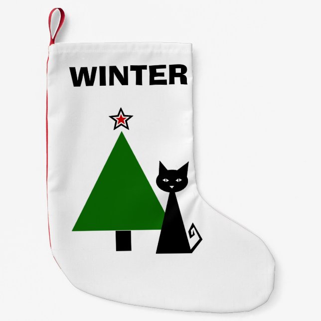 Personalisierte Schwarze Katze Kleiner Weihnachtsstrumpf (Vorderseite)
