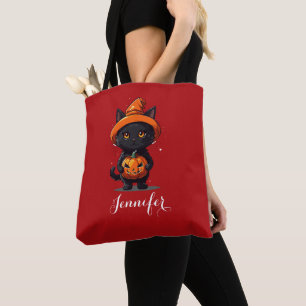 Personalisierte Schwarze Katze mit KürbisHalloween Tasche