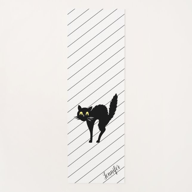 Personalisierte schwarze Katze mit Rücken Yogamatte (Vorderseite)