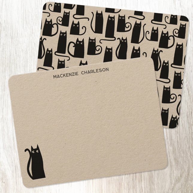 Personalisierte schwarze Katze Mitteilungskarte (Fun black cat personalized stationery custom name note cards.)