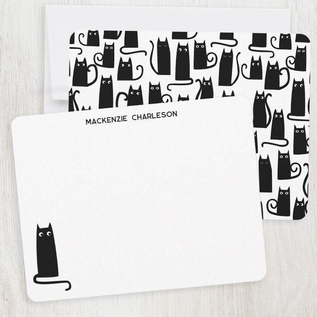Personalisierte schwarze Katze Mitteilungskarte (Fun black cat personalized stationery note card)