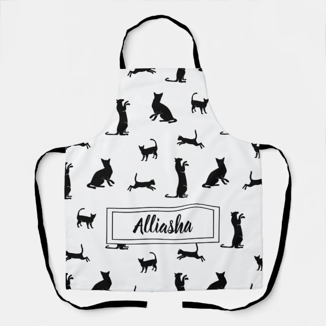 Personalisierte schwarze Katzen-Silhouette-Muster- Schürze (Vorderseite)