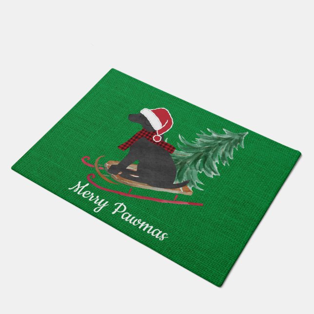 Personalisierte schwarze Lab Xmas-Schlitten Fußmatte (Schrägansicht)
