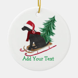 Personalisierte schwarze Lab Xmas-Schlitten Keramik Ornament