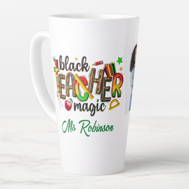 Personalisierte Schwarze Lehrerin Magische FotoCol Milchtasse (Linke Ecke)