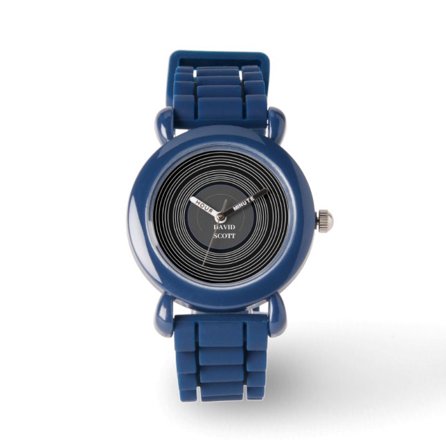 Personalisierte schwarze LP-Vinyl Armbanduhr (Vorderseite)