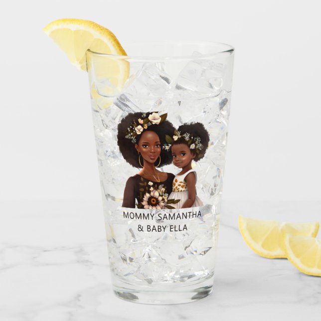 Personalisierte Schwarze Mama und Tochter (18) Glas (Vorderseite Ice)