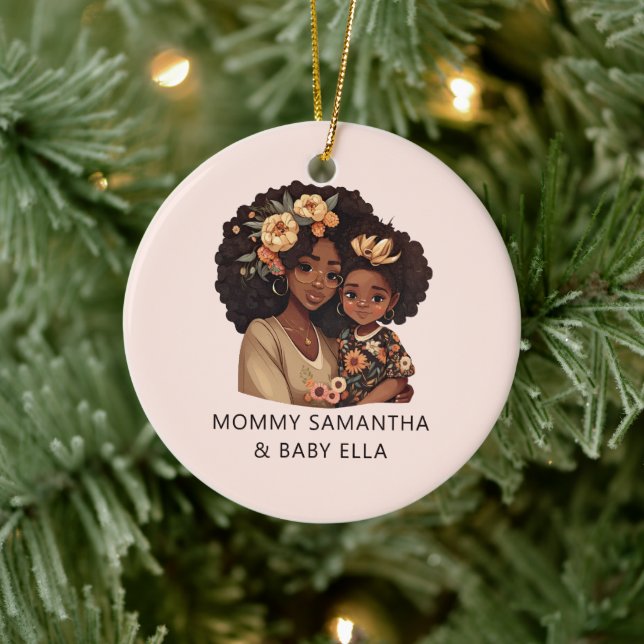Personalisierte Schwarze Mama und Tochter (19) Keramik Ornament (Baum)