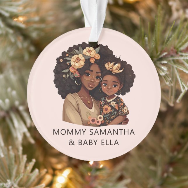 Personalisierte Schwarze Mama und Tochter (19) Ornament (Baum)