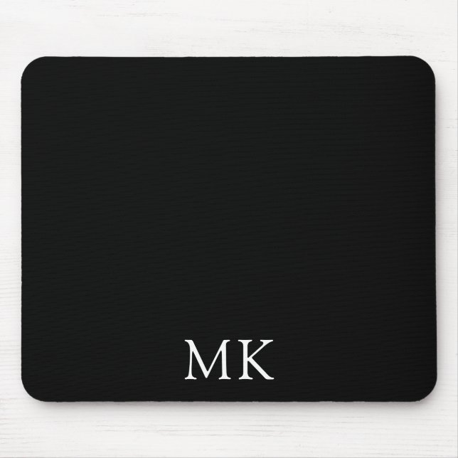 Personalisierte Schwarze Monogramm-Initialen Mousepad (Vorne)