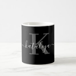 Personalisierte schwarze Monogramm-Kaffeetasse mit Kaffeetasse