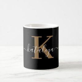Personalisierte schwarze Monogramm-Kaffeetasse mit Kaffeetasse
