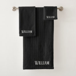 Personalisierte schwarze Nadelstreifen Badhandtuch Set