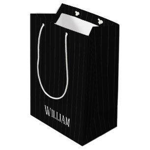 Personalisierte schwarze Nadelstreifen Mittlere Geschenktüte