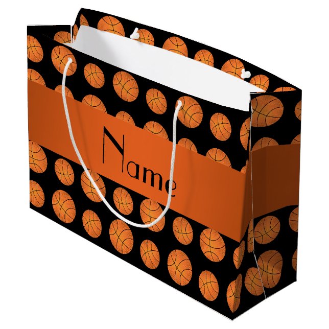 Personalisierte schwarze Namensbasketbälle Große Geschenktüte (Rückseite Schrägansicht)