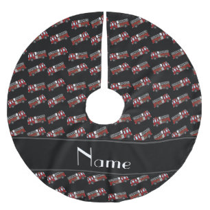 Personalisierte schwarze Namensfiretrucks Polyester Weihnachtsbaumdecke