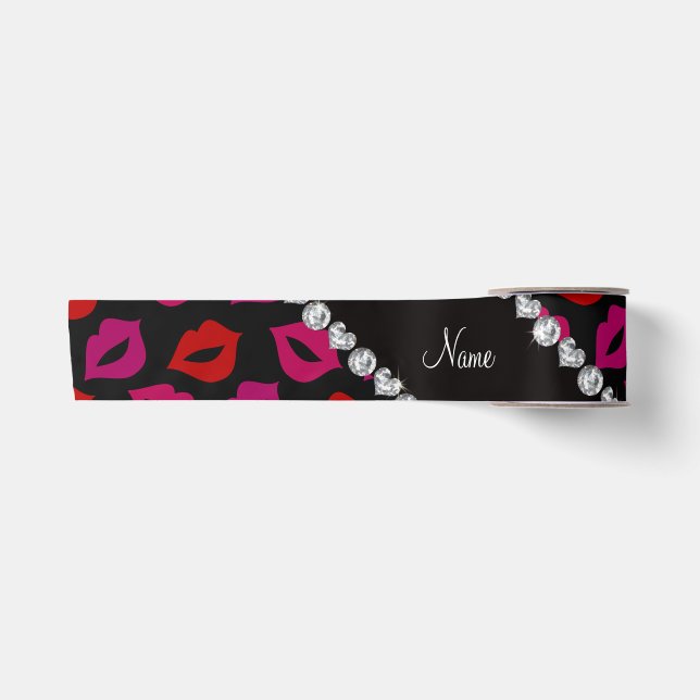 Personalisierte schwarze rote rosa Namenslippen Satinband (Vorderseite)