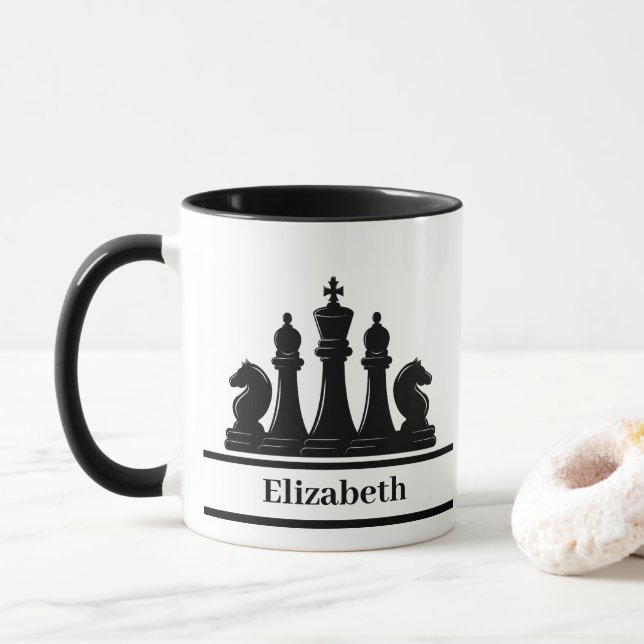 Personalisierte schwarze Schachpartien Tasse (Mit Donut)