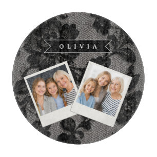 Personalisierte schwarze Spitze mit floralem elega Schneidebrett