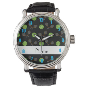 Personalisierte schwarze Tennisnamensbälle Armbanduhr