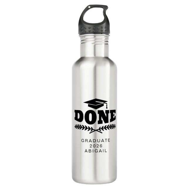 Personalisierte Schwarze Typografie Graduate 2021 Edelstahlflasche (Vorderseite)