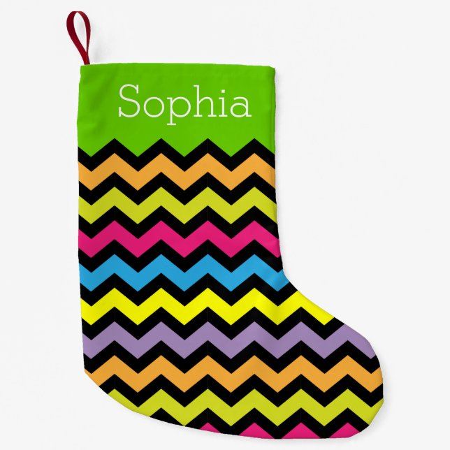Personalisierte schwarze und farbige Zigzags Kleiner Weihnachtsstrumpf (Vorderseite)