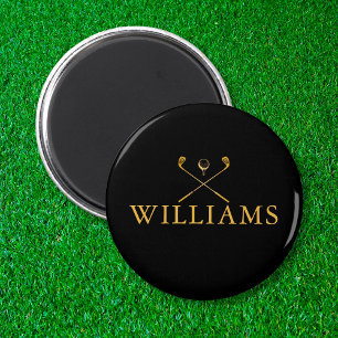 Personalisierte schwarze und goldene Namens-Golfsc Magnet