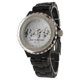 Personalisierte schwarze und graue musikalische armbanduhr