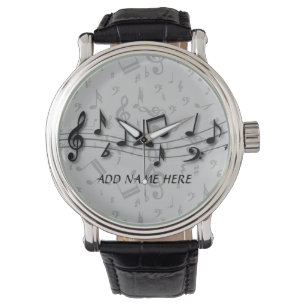 Personalisierte schwarze und graue musikalische armbanduhr