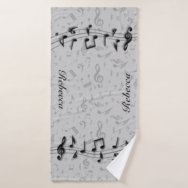 Personalisierte schwarze und graue musikalische badhandtuch set (Badehandtuch)