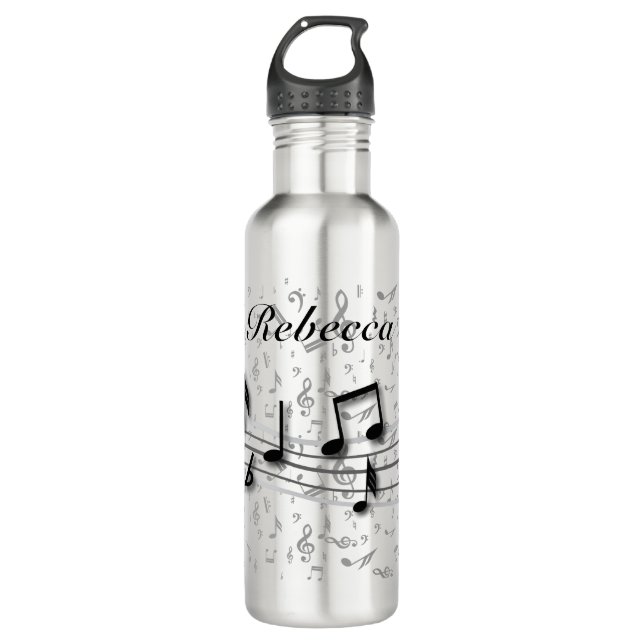 Personalisierte schwarze und graue musikalische edelstahlflasche (Vorderseite)