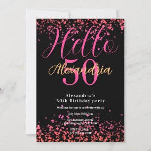 Personalisierte schwarze und rosa Glitter 50. Gebu Einladung