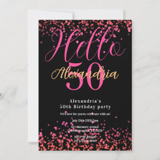 Personalisierte schwarze und rosa Glitter 50. Gebu Einladung